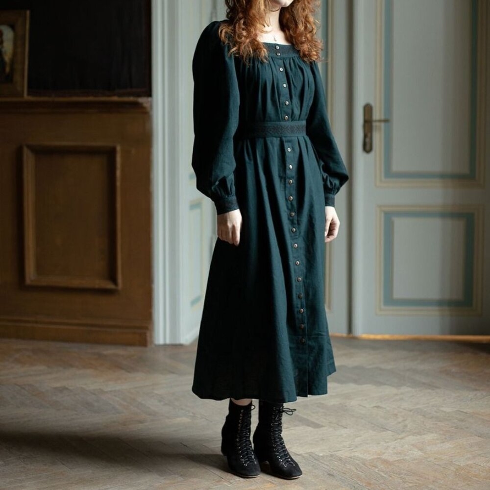 Voriagh Elma Embroidered Maxi Dress Forest Green